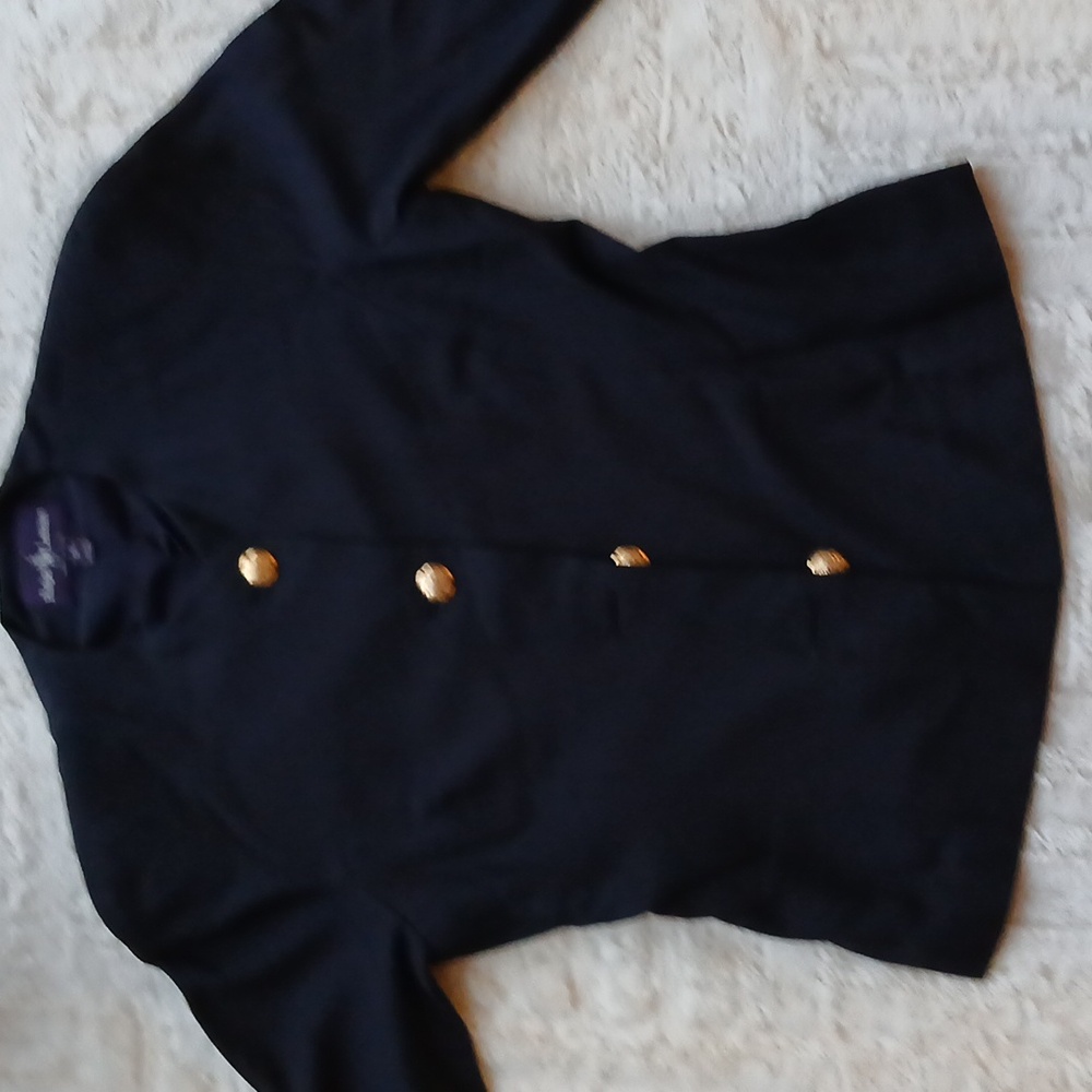 Ralph Lauren Collection Purple Label Navy Silk Fitted Jacket with Gold Buttons